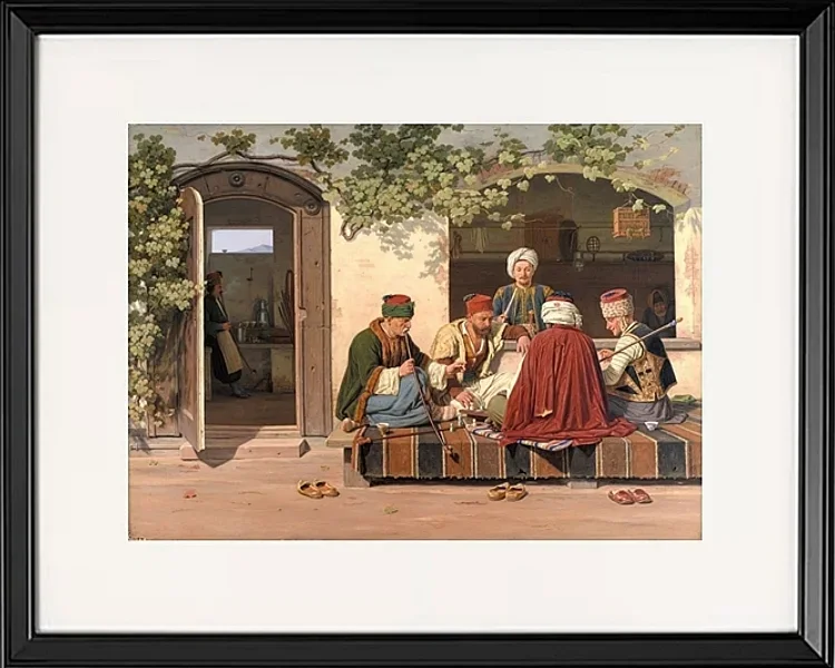 Eine Gruppe Schachspieler vor einem türkischen Kaffeehaus – 1845