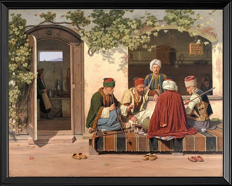 Eine Gruppe Schachspieler vor einem türkischen Kaffeehaus – 1845