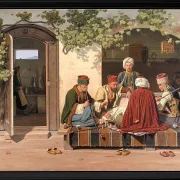 Eine Gruppe Schachspieler vor einem türkischen Kaffeehaus – 1845