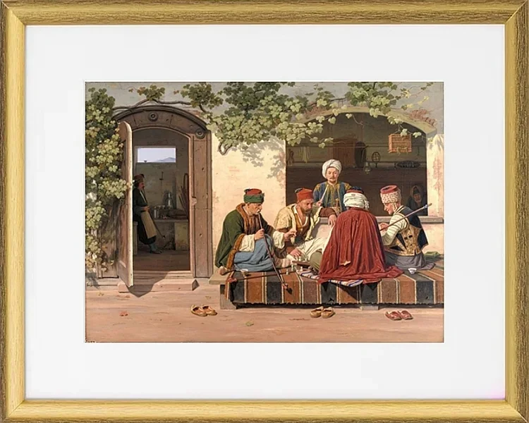 Eine Gruppe Schachspieler vor einem türkischen Kaffeehaus – 1845
