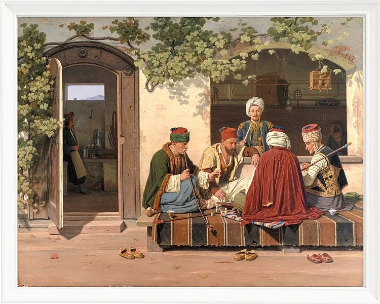 Eine Gruppe Schachspieler vor einem türkischen Kaffeehaus – 1845
