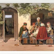 Eine Gruppe Schachspieler vor einem türkischen Kaffeehaus – 1845
