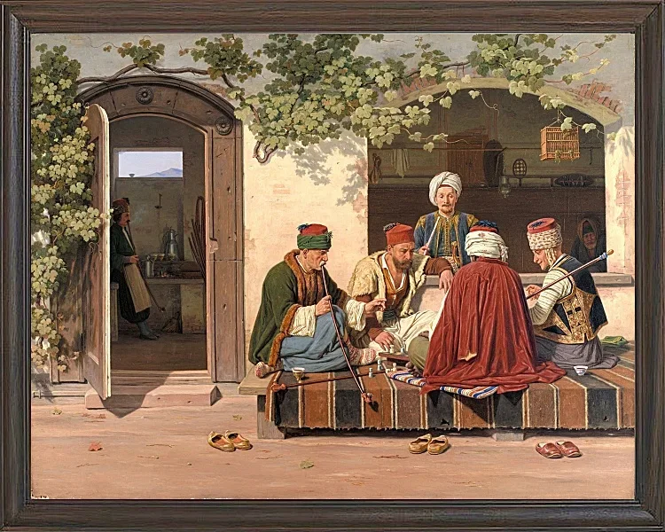 Eine Gruppe Schachspieler vor einem türkischen Kaffeehaus – 1845