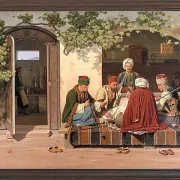 Eine Gruppe Schachspieler vor einem türkischen Kaffeehaus – 1845
