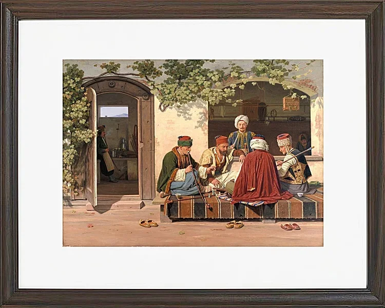 Eine Gruppe Schachspieler vor einem türkischen Kaffeehaus – 1845