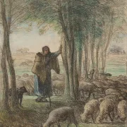 Eine Hirtin und ihre Herde im Schatten der Bäume - 1854