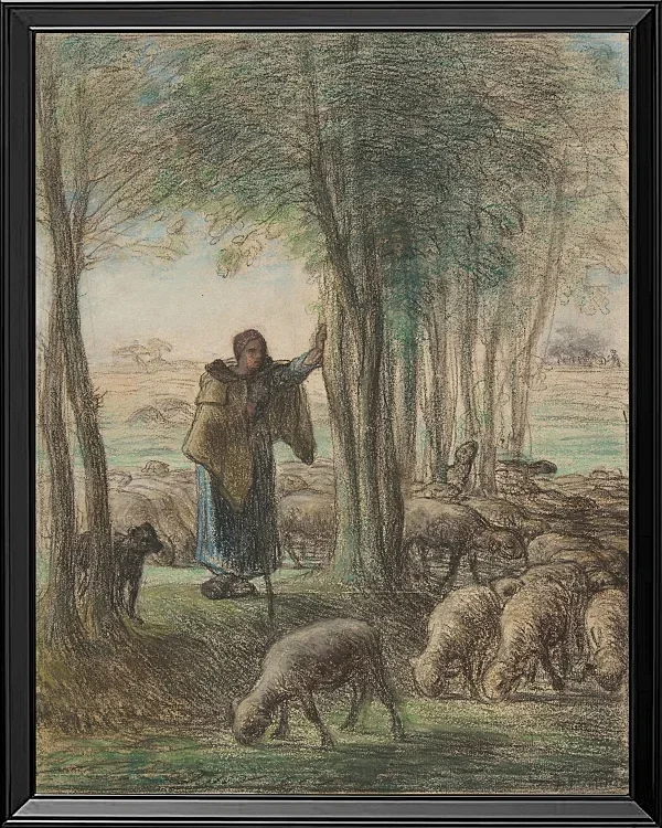 Eine Hirtin und ihre Herde im Schatten der Bäume - 1854