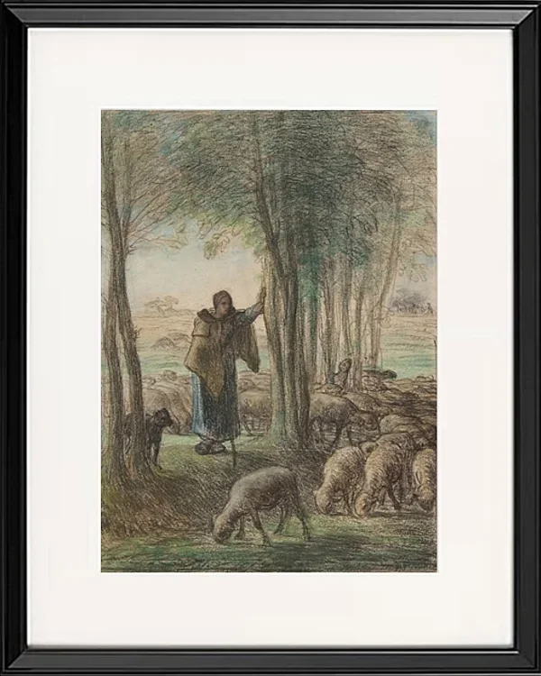 Eine Hirtin und ihre Herde im Schatten der Bäume - 1854