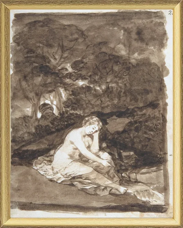 Eine teilweise nackte Frau, die an einem Bach sitzt - 1812