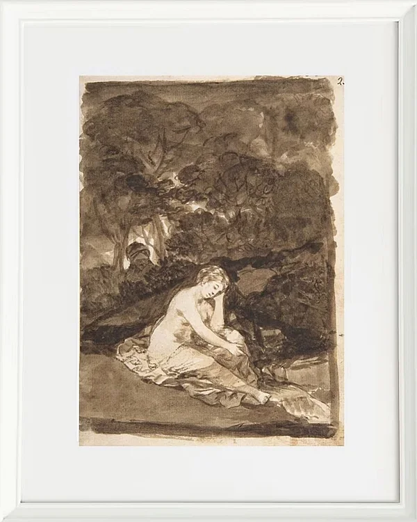 Eine teilweise nackte Frau, die an einem Bach sitzt - 1812