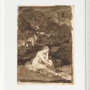 Eine teilweise nackte Frau, die an einem Bach sitzt - 1812