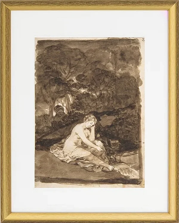 Eine teilweise nackte Frau, die an einem Bach sitzt - 1812