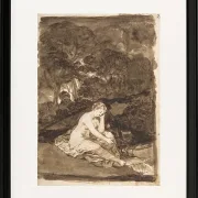 Eine teilweise nackte Frau, die an einem Bach sitzt - 1812