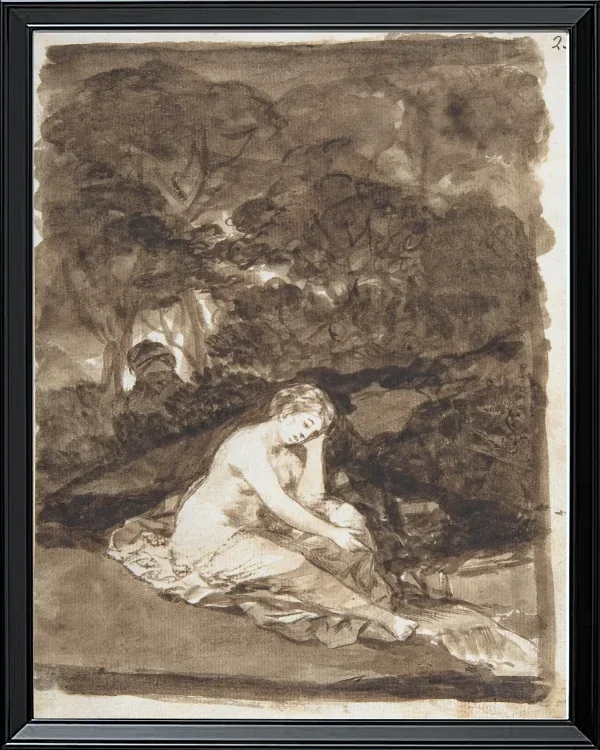 Eine teilweise nackte Frau, die an einem Bach sitzt - 1812