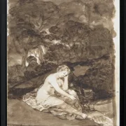 Eine teilweise nackte Frau, die an einem Bach sitzt - 1812