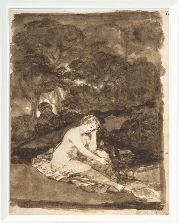 Eine teilweise nackte Frau, die an einem Bach sitzt - 1812