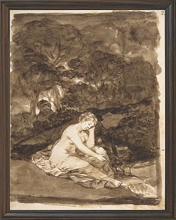 Eine teilweise nackte Frau, die an einem Bach sitzt - 1812