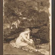 Eine teilweise nackte Frau, die an einem Bach sitzt - 1812