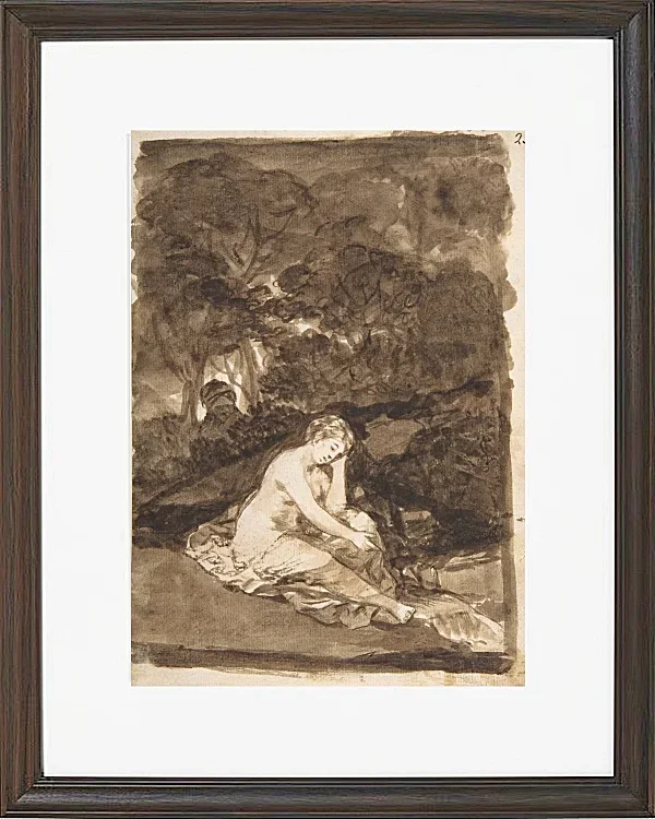 Eine teilweise nackte Frau, die an einem Bach sitzt - 1812