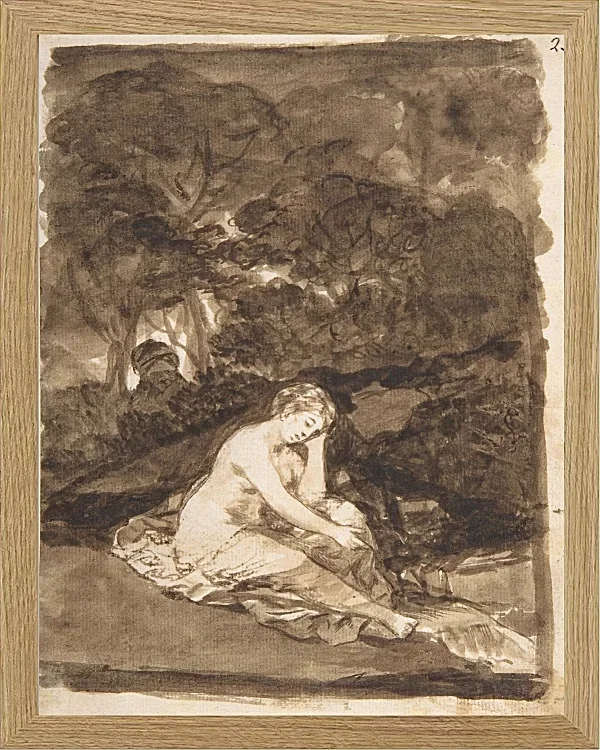 Eine teilweise nackte Frau, die an einem Bach sitzt - 1812