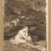 Eine teilweise nackte Frau, die an einem Bach sitzt - 1812