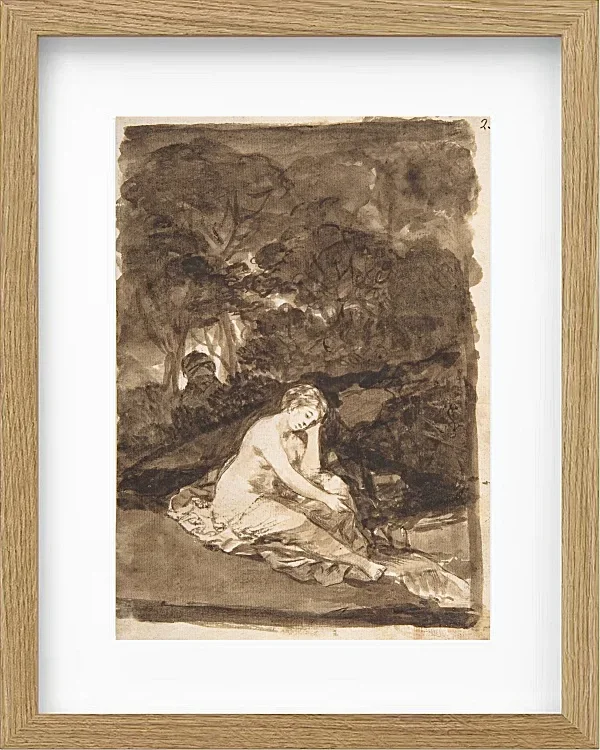 Eine teilweise nackte Frau, die an einem Bach sitzt - 1812