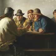 Fischer um einen Tisch trinken Bier – 1886