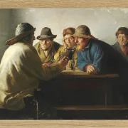 Fischer um einen Tisch trinken Bier – 1886