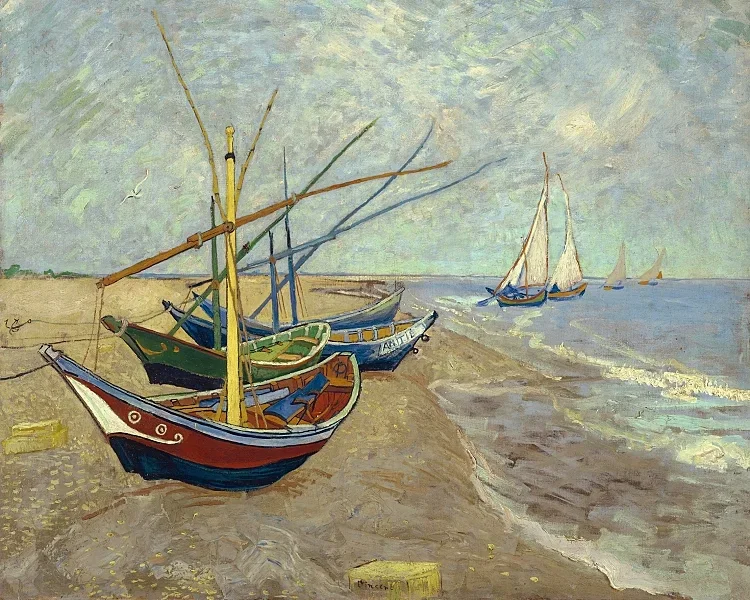 Fiskerbåde på stranden ved Les Saintes-Maries-de-la-Mer - 1888