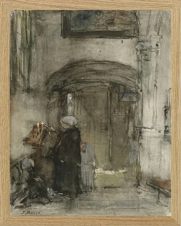 Fischersfrau mit ihrer Tochter als Braut zündet eine Kirchenkerze an - 1847