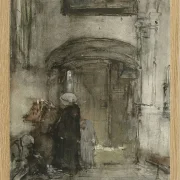 Fischersfrau mit ihrer Tochter als Braut zündet eine Kirchenkerze an - 1847