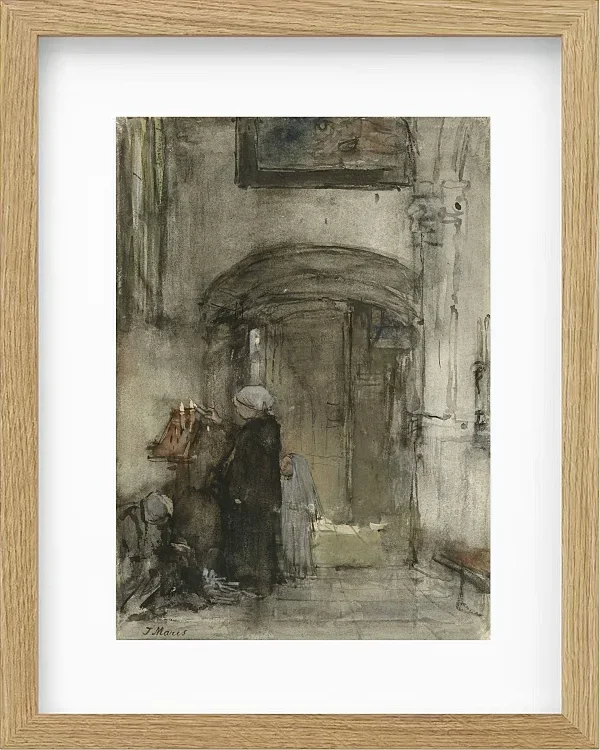 Fischersfrau mit ihrer Tochter als Braut zündet eine Kirchenkerze an - 1847