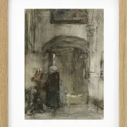 Fischersfrau mit ihrer Tochter als Braut zündet eine Kirchenkerze an - 1847