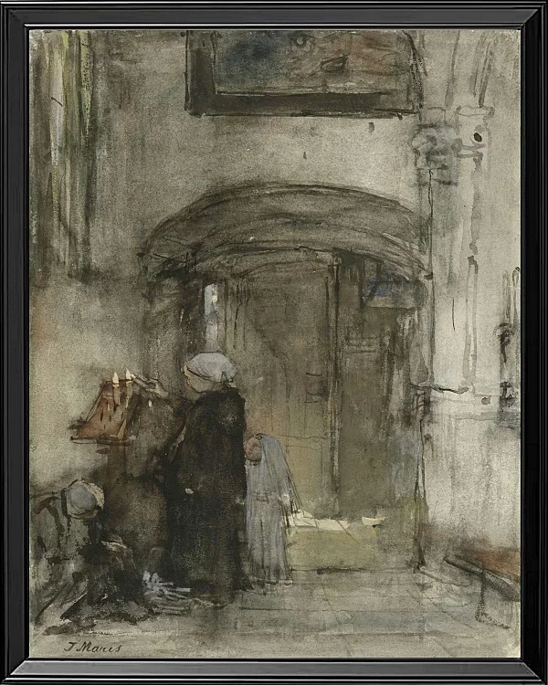 Fischersfrau mit ihrer Tochter als Braut zündet eine Kirchenkerze an - 1847