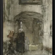 Fischersfrau mit ihrer Tochter als Braut zündet eine Kirchenkerze an - 1847