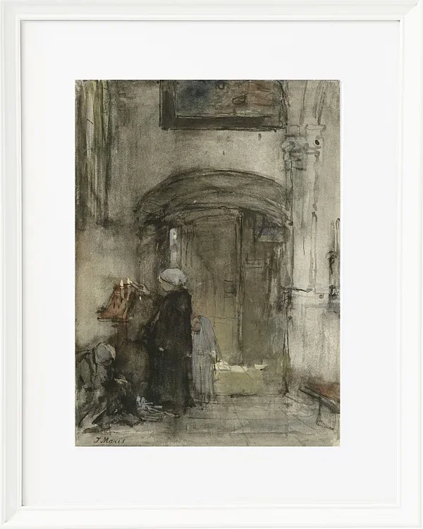 Fischersfrau mit ihrer Tochter als Braut zündet eine Kirchenkerze an - 1847