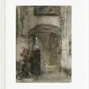 Fischersfrau mit ihrer Tochter als Braut zündet eine Kirchenkerze an - 1847