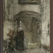 Fischersfrau mit ihrer Tochter als Braut zündet eine Kirchenkerze an - 1847