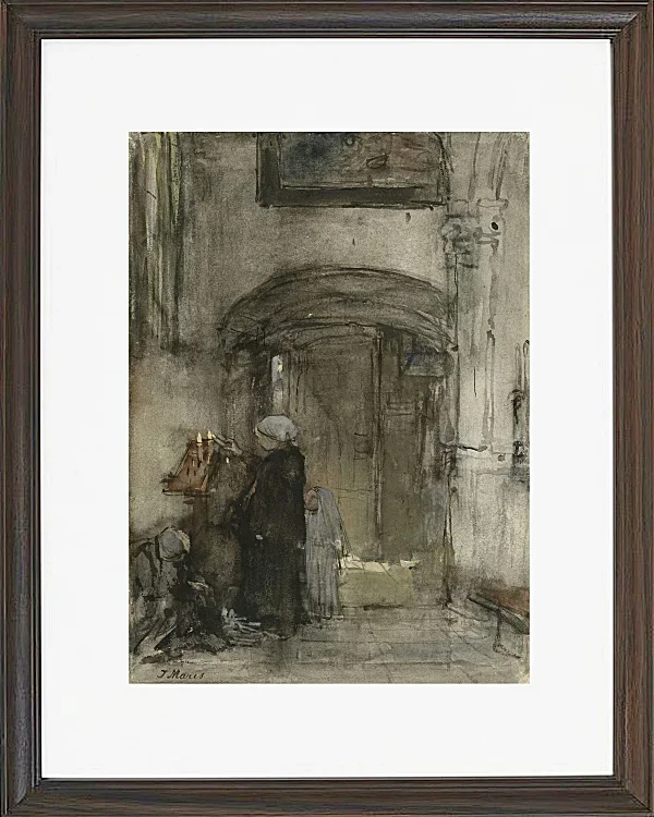 Fischersfrau mit ihrer Tochter als Braut zündet eine Kirchenkerze an - 1847