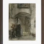 Fischersfrau mit ihrer Tochter als Braut zündet eine Kirchenkerze an - 1847