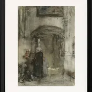 Fischersfrau mit ihrer Tochter als Braut zündet eine Kirchenkerze an - 1847