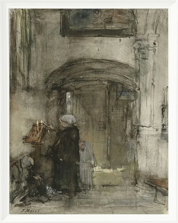 Fischersfrau mit ihrer Tochter als Braut zündet eine Kirchenkerze an - 1847