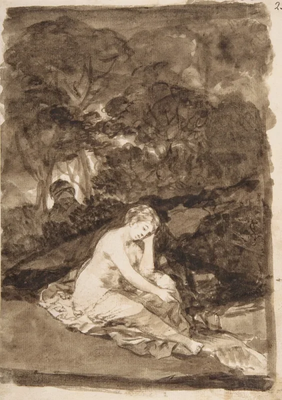 Francisco de Goya | En delvis nøgen kvinde siddende ved en å - 1812 | Indrammet kunsttryk | Romantik | formida