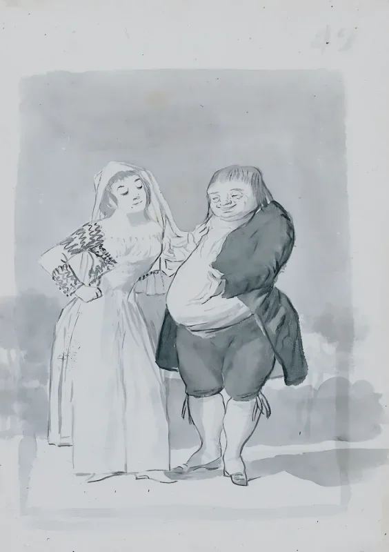 Francisco de Goya | Prostitueret nærmer sig en fed, grim mand - 1796 | Indrammet kunsttryk | Romantik | formida