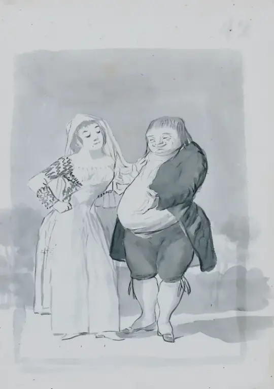 Francisco de Goya | Prostitueret nærmer sig en fed, grim mand - 1796 | Indrammet kunsttryk | Romantik | formida