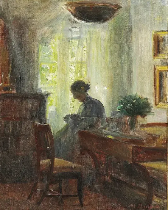 Frau Anna Ancher beim Nähen - 1915