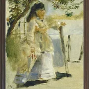 Frau an einem Zaun - 1866