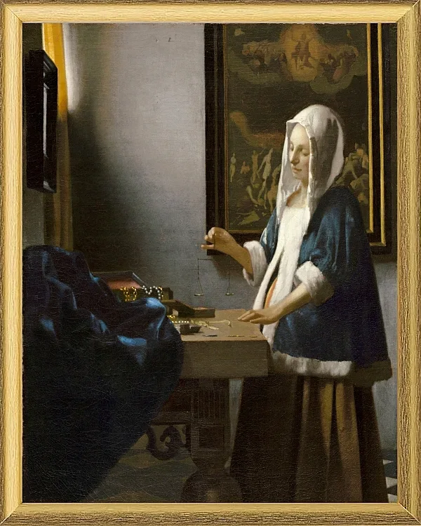 Frau die eine Waage hält - 1664