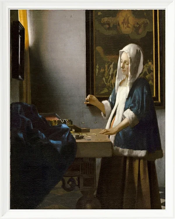 Frau die eine Waage hält - 1664