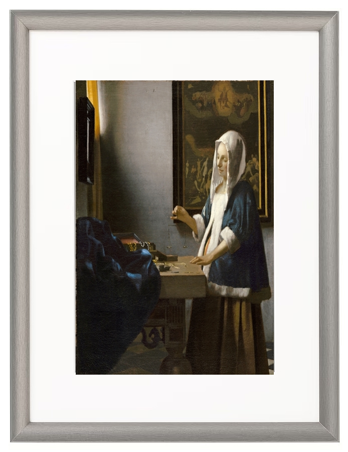 Frau, die eine Waage hält - 1664